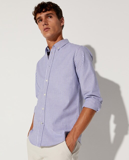 slim-fit blue striped Oxford shirt 
