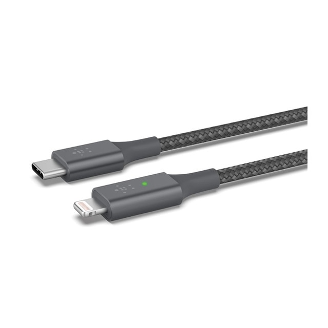 Cable Trenzado Belkin Lightning a USB-C gris Smart LED