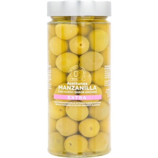 Azeitonas Gordal Inteiras Sabor Anchova Calibre 140/160 frasco 345 g