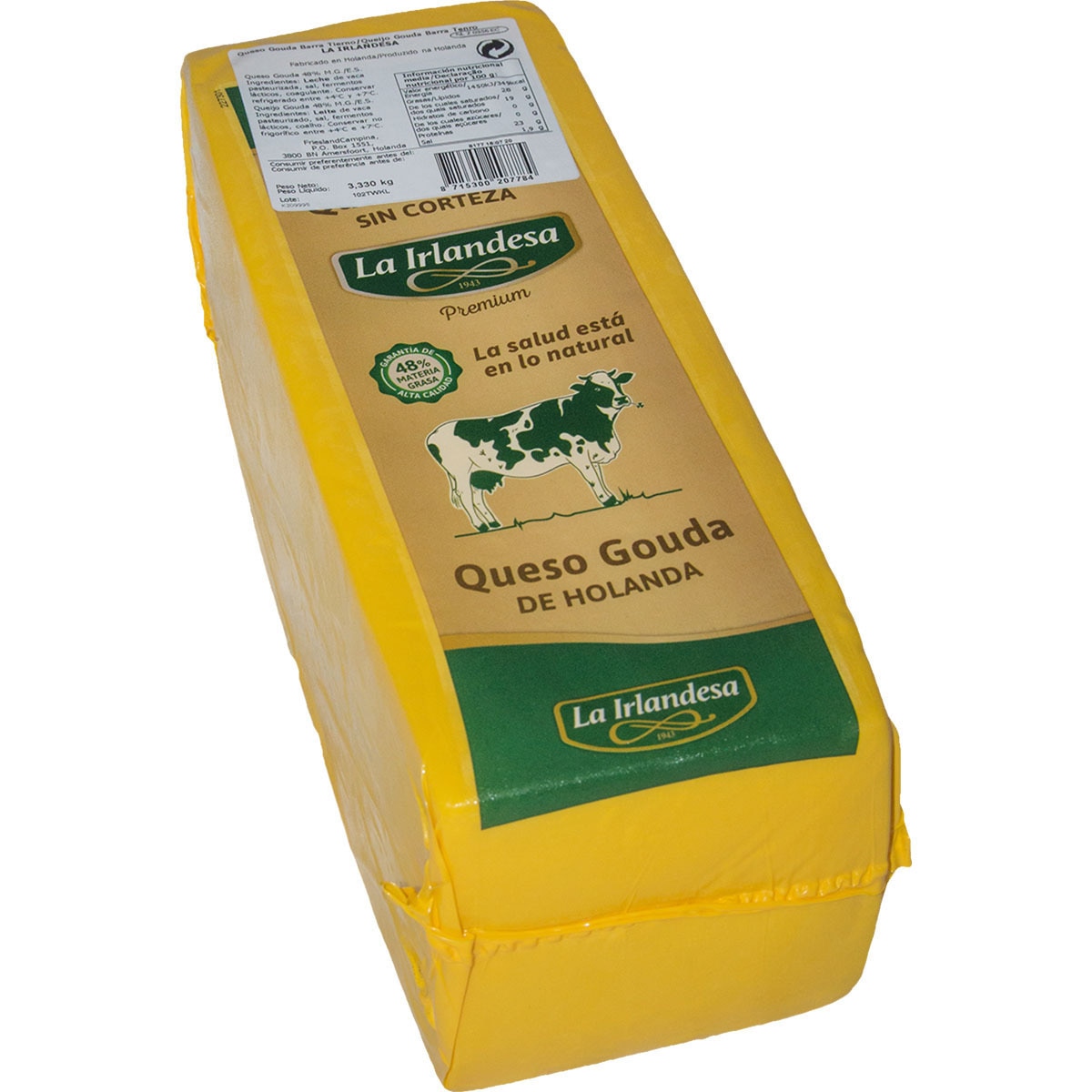 Buy Dutch gouda cheese block made with pasteurised milk · LA IRLANDESA