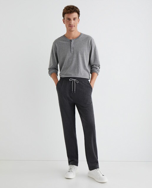 Men's long grey knit pyjama bottoms 