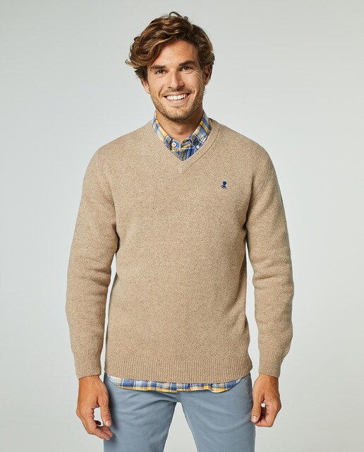 Men's taupe crew-neck sweater · Men's 