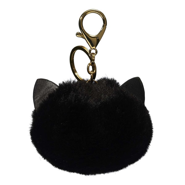LLavero con Enganche Metálico y Tela de Peluche en Forma de Pompón Colgante. Suave, Mullido DRAEGER Gato.