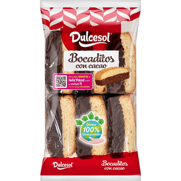 DULCESOL bocaditos de bizcocho con cacao 12 unidades envase 250 g