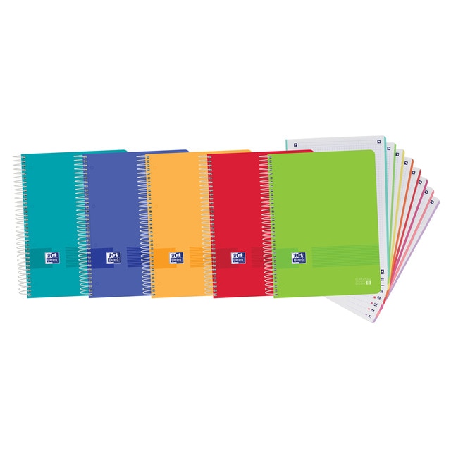 Cuaderno Microperforado Europeanbook8 A4+ Live&Go Tapas de Plástico 160 Hojas Cuadrícula 5x5 Oxford Colores Vivos.