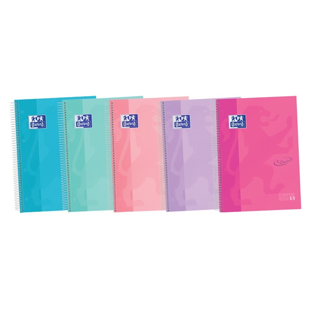 Cuaderno Microperforado Europeanbook5 A4+ Touch Tapa Extradura 120 Hojas Cuadrícula 5x5 Oxford Colores Pastel.