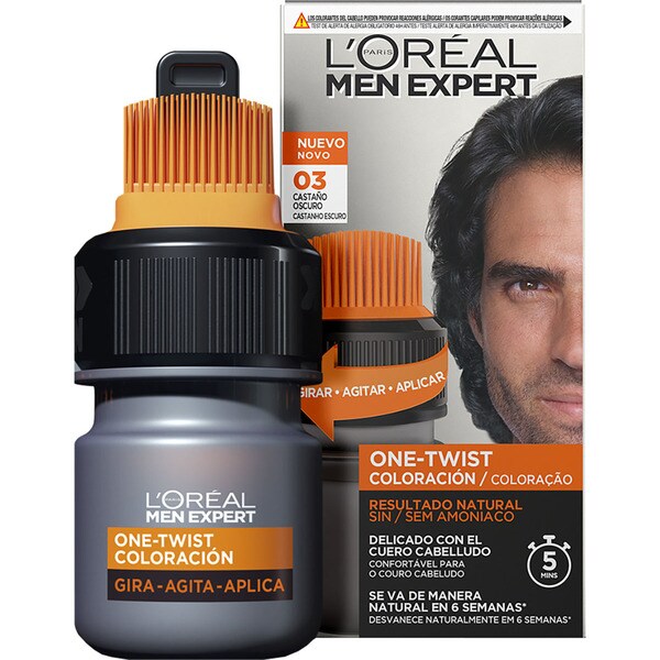 L'OREAL MEN EXPERT One-Twist coloración tono nº 3 color castaño oscuro caja 1 unidad