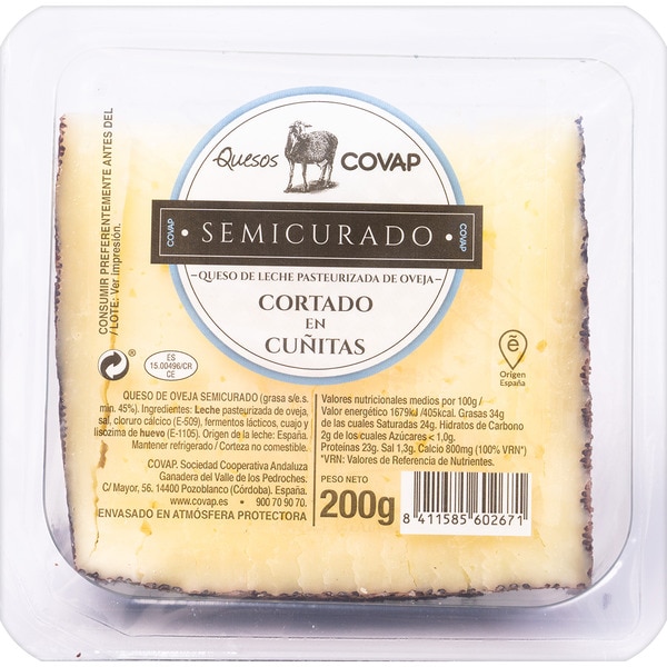 COVAP queso semicurado de oveja elaborado con leche pasteurizada cortado en cuñitas cuña 175 g