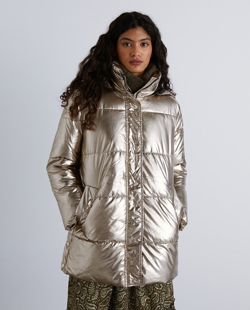 Long metallic quilted coat · Women's 