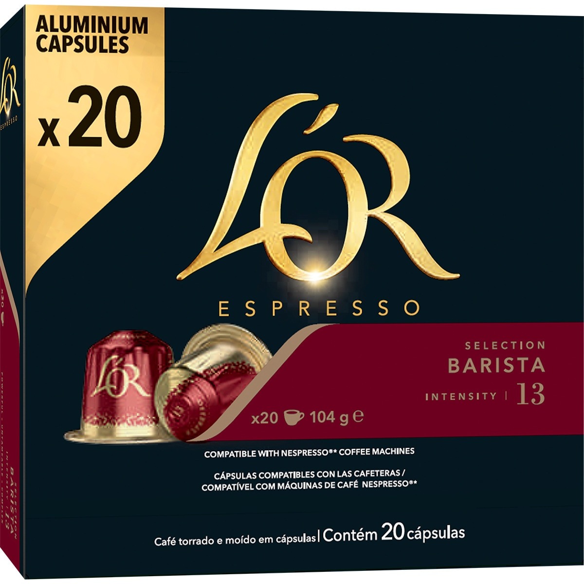 L'Or Espresso - Estuche 20 Cápsulas L'Or Espresso Café Barista Intensidad 13 Compatibles Con Máquinas Nespresso Original.