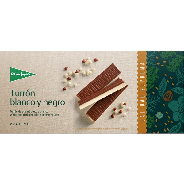 EL CORTE INGLES turrón blanco y negro praliné Calidad Suprema estuche 200 g