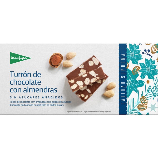 Schokoladen-Turrón mit Mandeln ohne Zuckerzusatz, glutenfrei Premiumqualität Karton 200 g