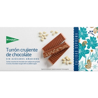 EL CORTE INGLES turrón de chocolate crujiente sin azúcares añadidos Sin Gluten Calidad Suprema tableta 200 g