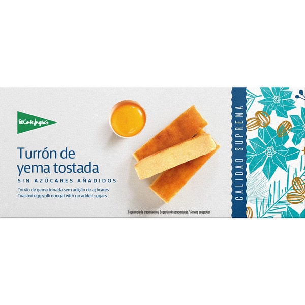 EL CORTE INGLES turrón de yema tostada sin azúcares añadidos Calidad Suprema estuche 200 g