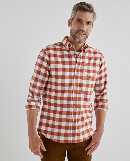 classic fit orange check flannel shirt 
