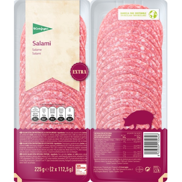 Salame Extra em Fatias sem Glúten Pack 2 embalagem 112,5 g · El Corte