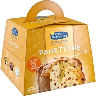 PIACERI MEDITERRANEI panettone con pasas sin gluten y sin lactosa envase 650 g