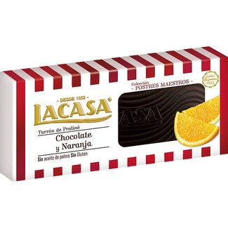 LACASA turrón de chocolate y naranja  Sin Gluten Calidad Suprema tableta 225 g