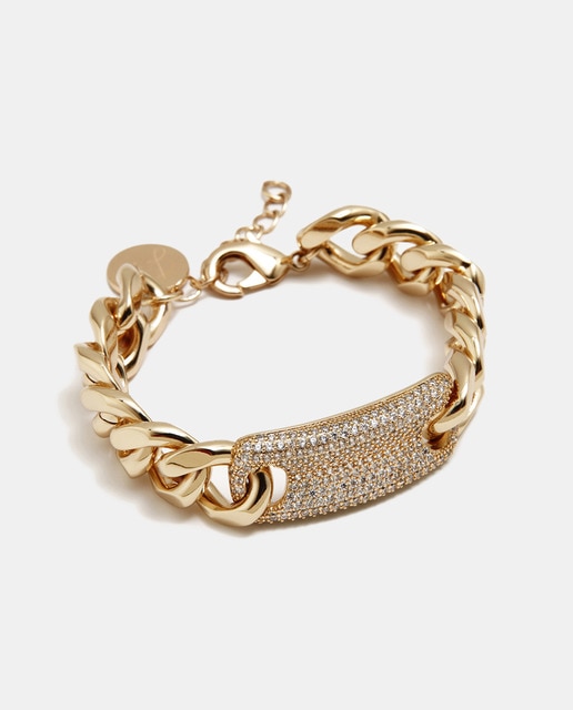 Pulsera Rich dorada con cristal blanco