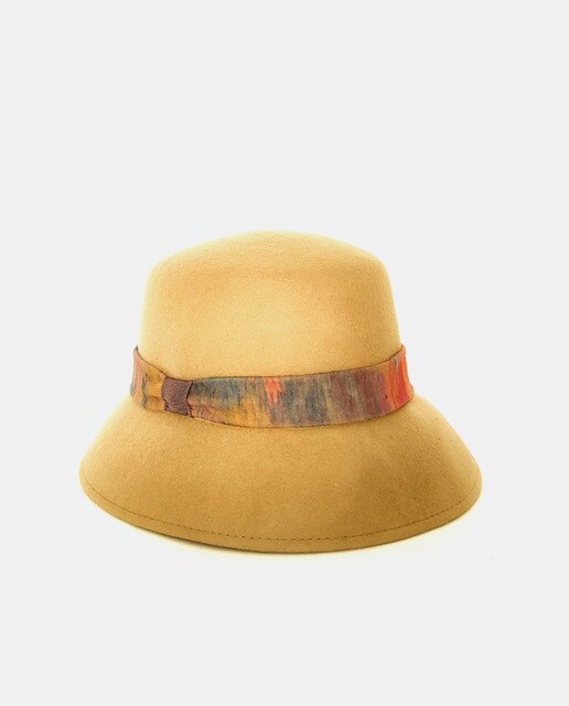 Yellow felting cloche hat with band 