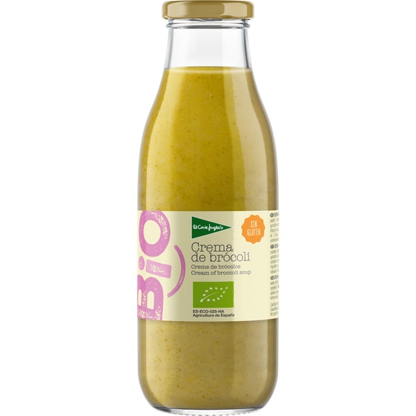 EL CORTE INGLES BIO crema de brócoli ecológica y sin gluten frasco 485 g