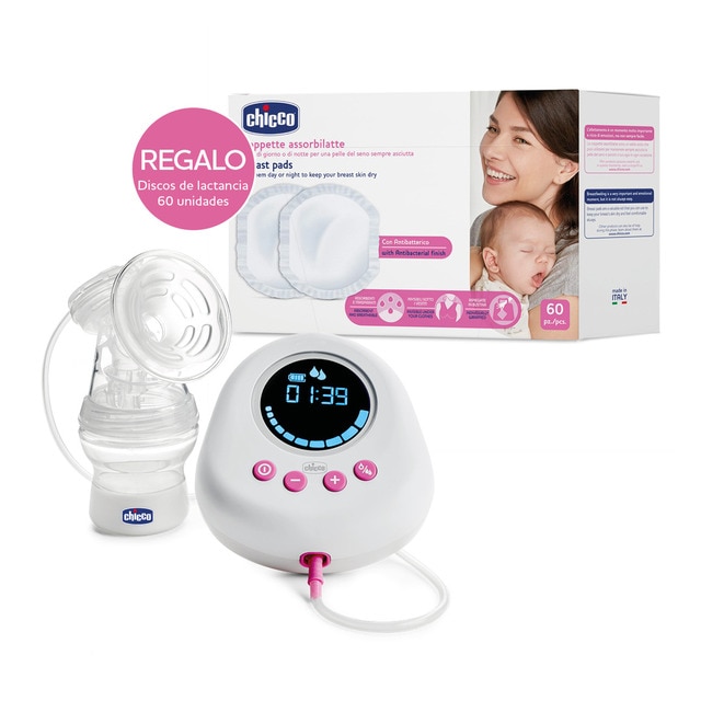 Sacaleches Eléctrico Chicco NaturallyMe blanco + Regalo Discos Absorbentes (60 unids.)