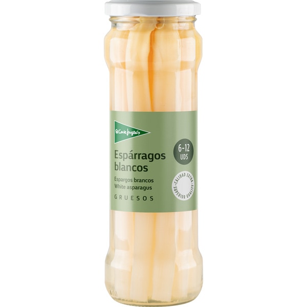 EL CORTE INGLES espárragos blancos gruesos extra 6-12 piezas frasco 205 g neto escurrido