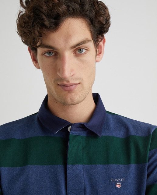 green striped long sleeve rugby shirt
