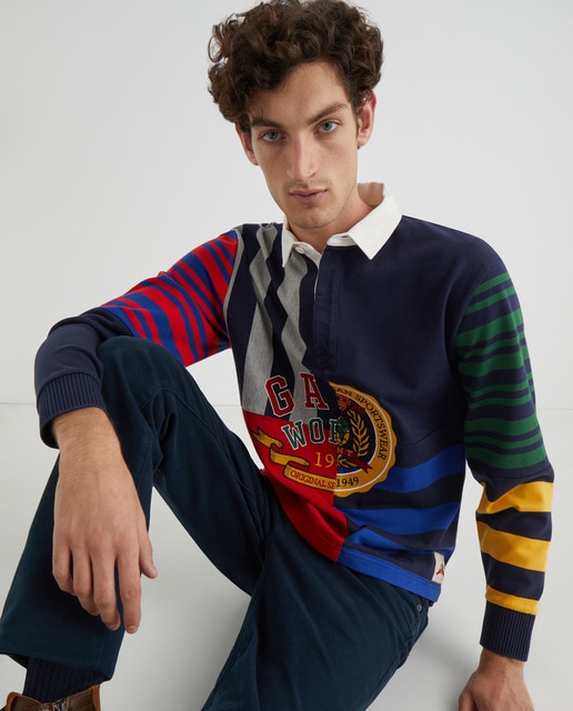 long sleeve polo with necktie