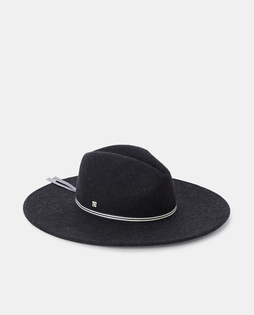 Dark grey wool hat with wide brim 