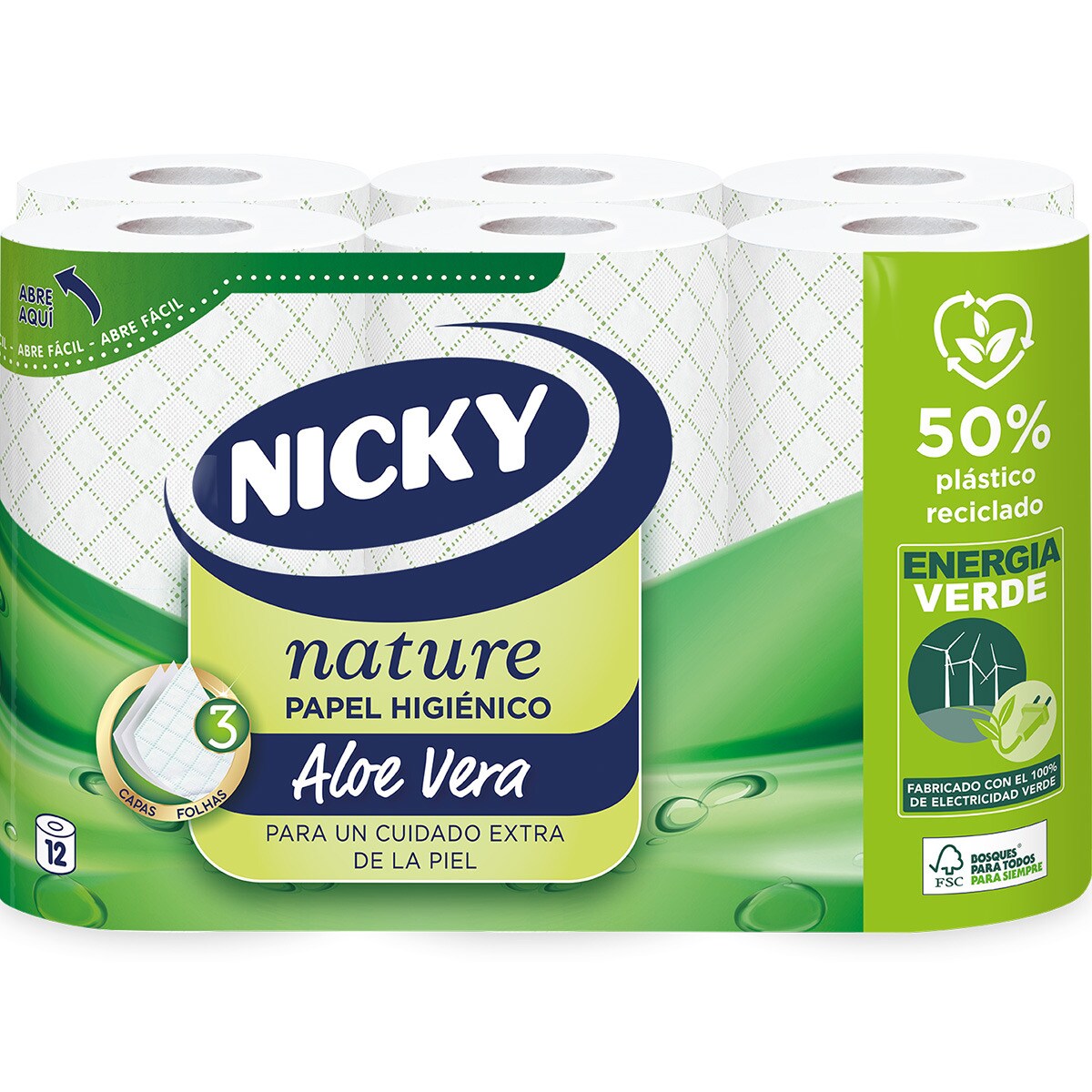 Aloe Vera toilet paper 3Ply packet 12 rolls · NICKY · Supermercado El