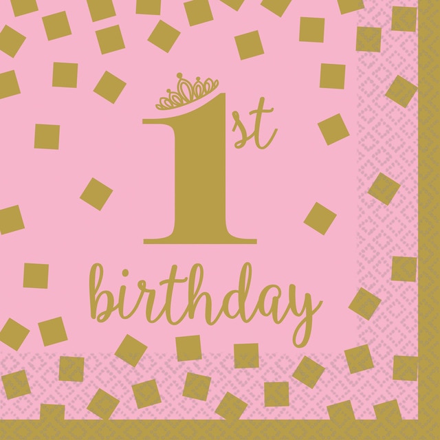 Pack de 16 Servilletas/Peq 25X25 1St Birthday Girl Gold Liragram.