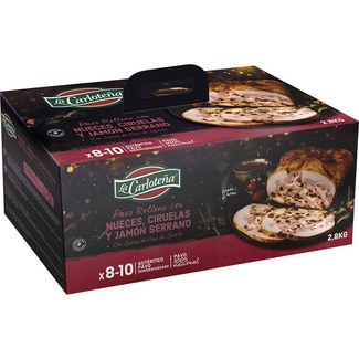 LA CARLOTEÑA pavo relleno con nueces, ciruelas y jamón serrano envase 3,3 kg con salsa de vino de oporto sin gluten 8-10 raciones