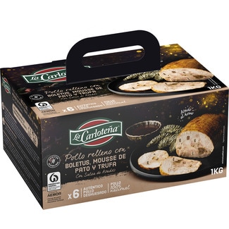 LA CARLOTEÑA pollo relleno con boletus, mousse de pato y trufa envase 1,3 kg con salsa de asados 6 raciones