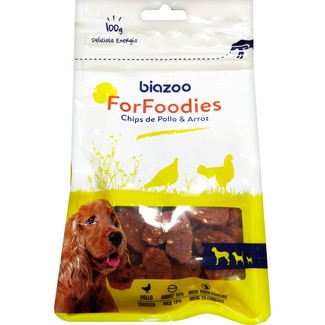 BIAZOO Hundesnack Chips aus Hühnchenherzen und Reis Behälter 100 g