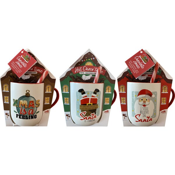 Hot chocolate cup with marshmallows and caramel cane container 1 each