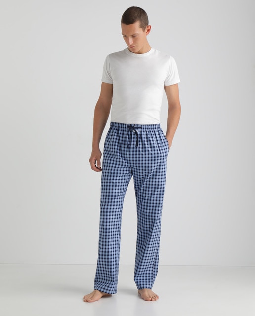 Men's long blue fabric pyjama bottoms 