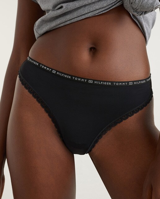 Pack of 3 microfibre thongs with lace