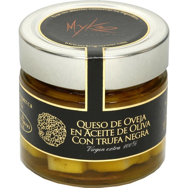 Buy Sheep's cheese in olive oil with black truffle jar 160 g · MYKES