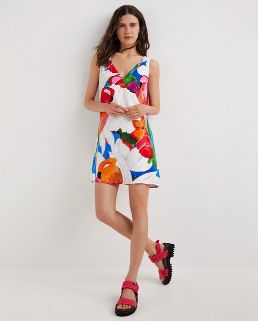 Short parrot print dress · Women's 