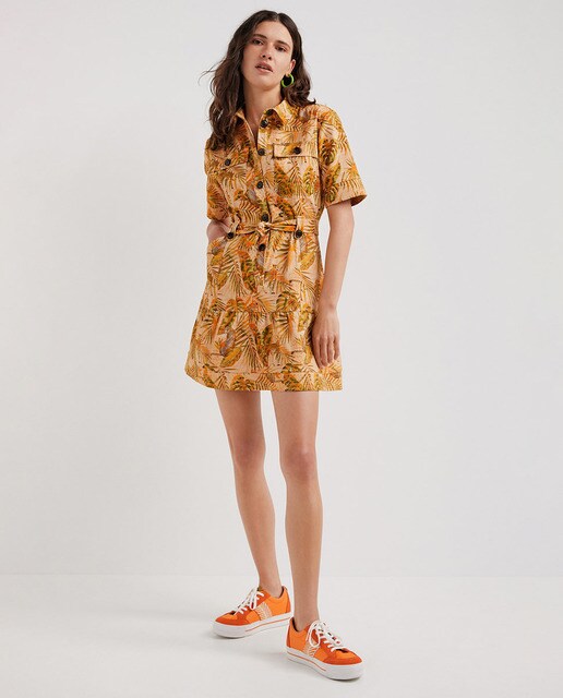tropical print shirt dress