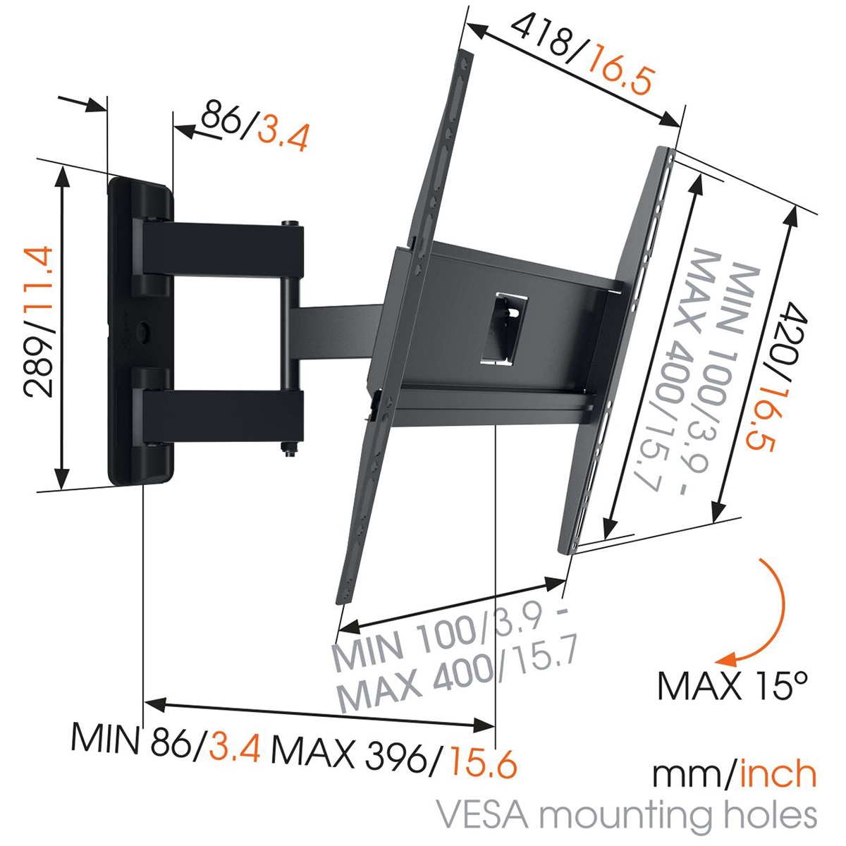 Suporte de Parede Vogel PP 3040 Giratório até 180º / Inclinação 10º para TVs de 32" a 55" até 25 kg Preto-5