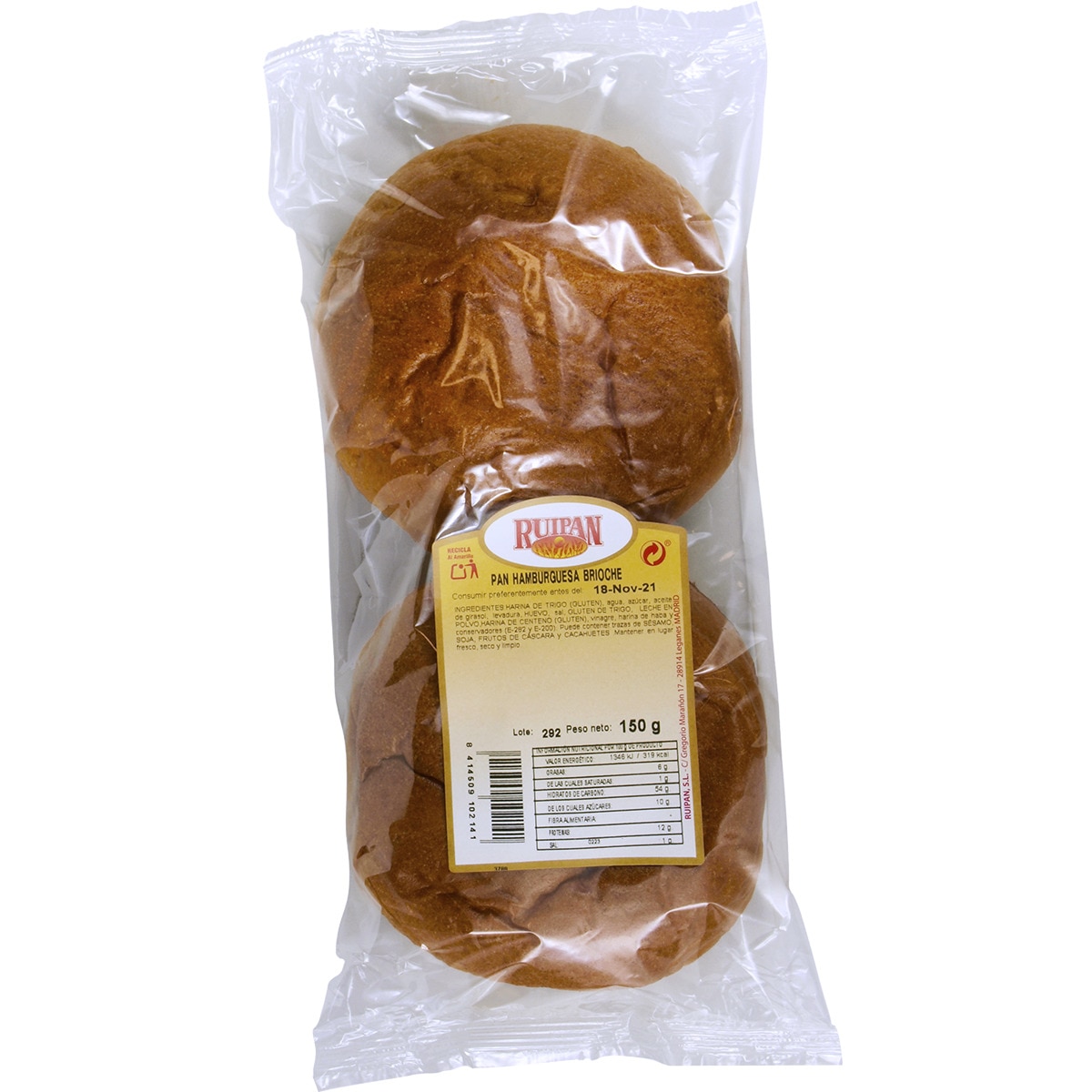 Pan de hamburguesas brioche 2 unidades bolsa 150 g · RUIPAN · Supermercado El Corte Inglés El