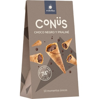 RODELLAS Cönus mini wafer cones filled with 74% dark chocolate case 70 g
