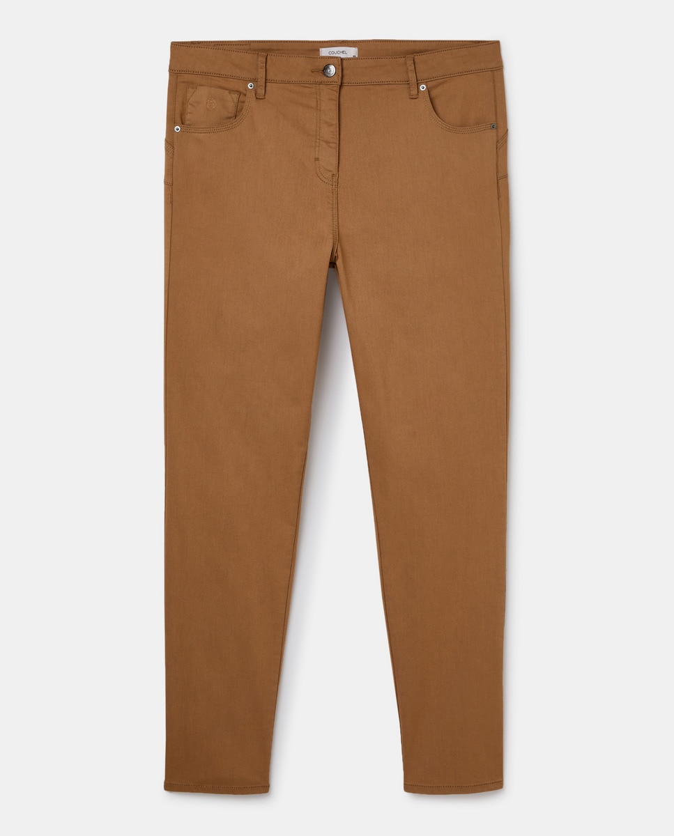 Calças semi skinny tamanhos grandes push-up Caramelo-4
