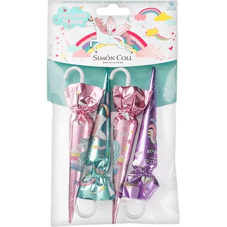 SIMON COLL paraguas de chocolate con leche Unicornio pack 4 unidades envase 60 g