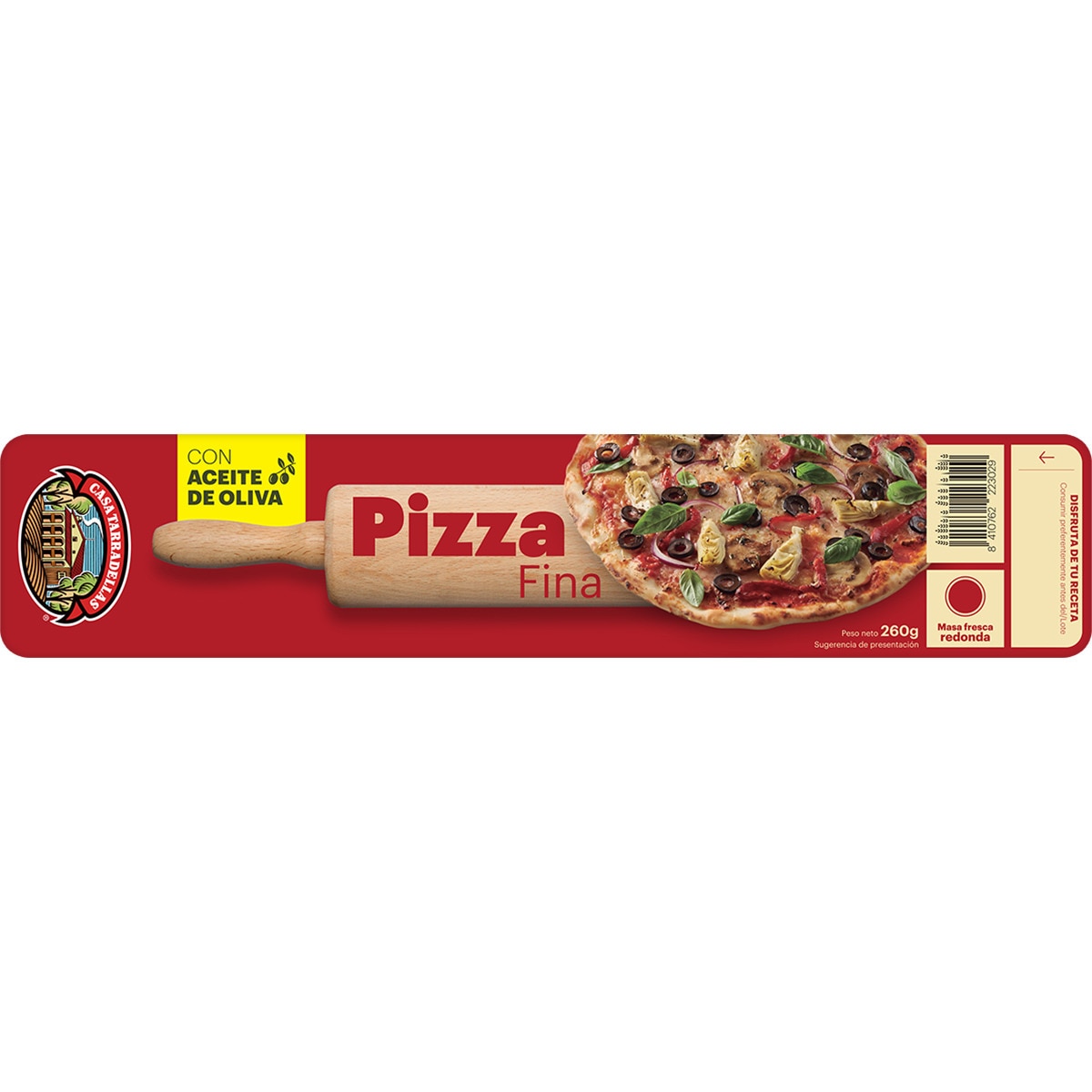 Masa para pizza fina con aceite de oliva redonda envase 260 g · CASA