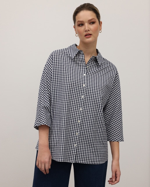 Plus size women's gingham print blouse 