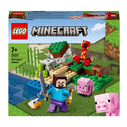 Set para Construir La Emboscada del Creeper con Mini Figuras de Steve Cerdito y Pollo LEGO Minecraft