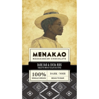 MENAKAO chocolate negro 100% cacao con pepitas de chocolate tableta 75 g